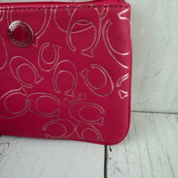 Coach Pink Silver Leather Logo Wristlet Wallet Satin Lined Y2K Style Barbiecore - Picture 3 of 11